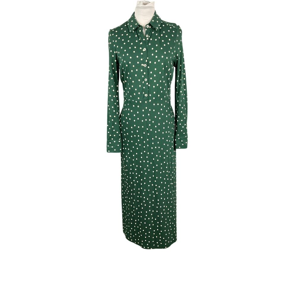BODEN Dress Laura Jersey Knit Midi Dk Green Polka Dot sz 6 Long Tall Modern Prep - Picture 4 of 14
